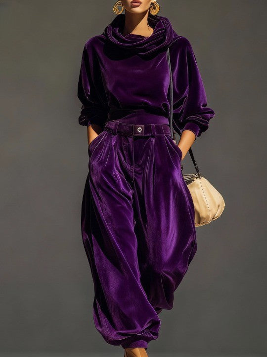 Vintage velvet hoodie and loose-fitting trousers set