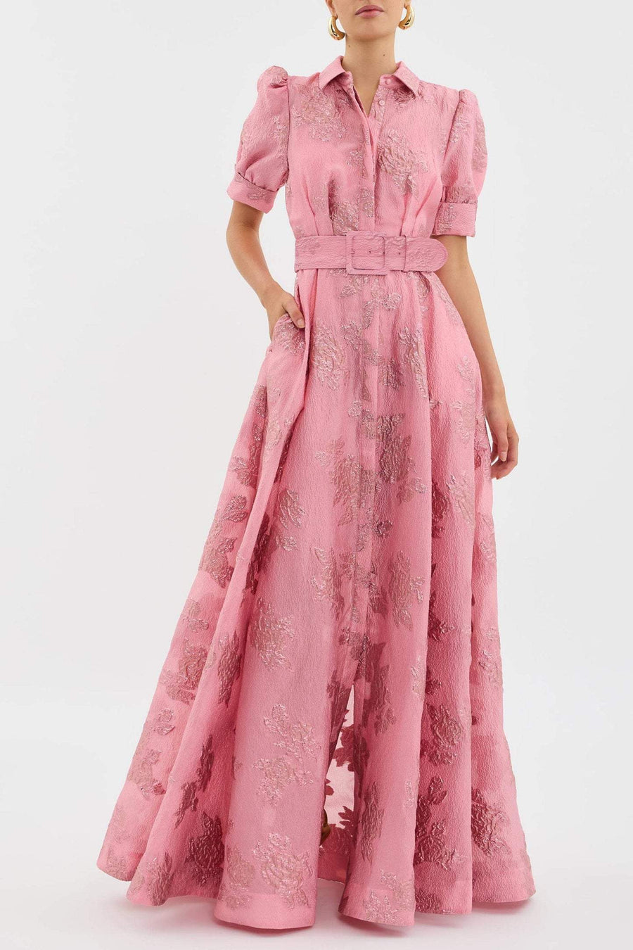 Aven - Retro Pink Lapel High Waist Dress