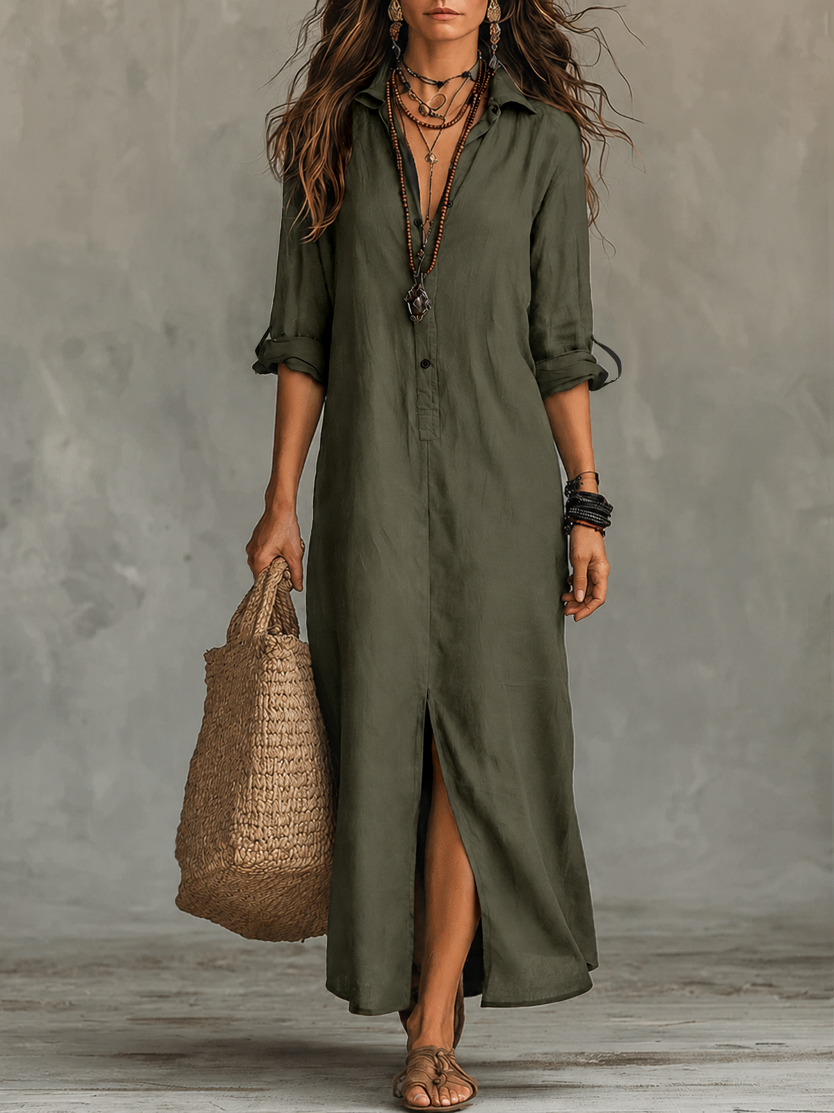 Naomi | Button-Front Bohemian Maxi Dress