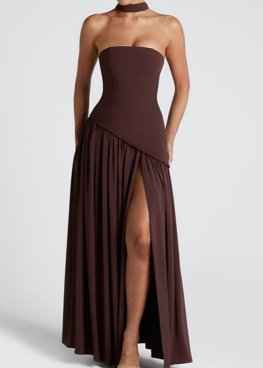 Lina | Strapless Maxi Dress with High Slit