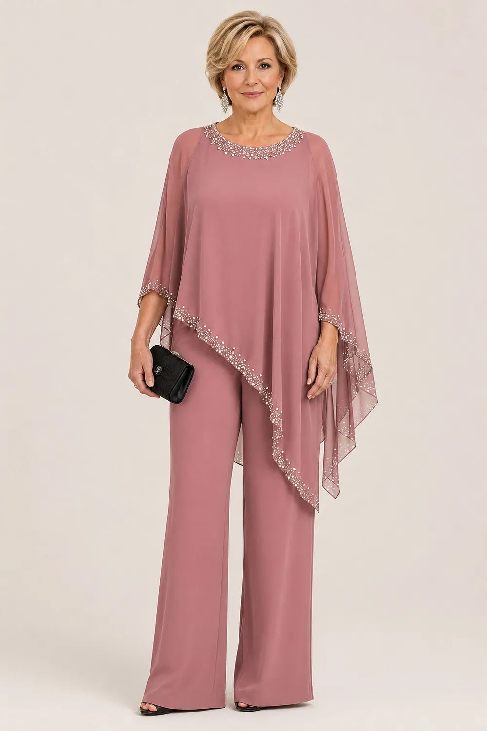 Eloise | Beaded Cape Wide-Leg Pant Suit