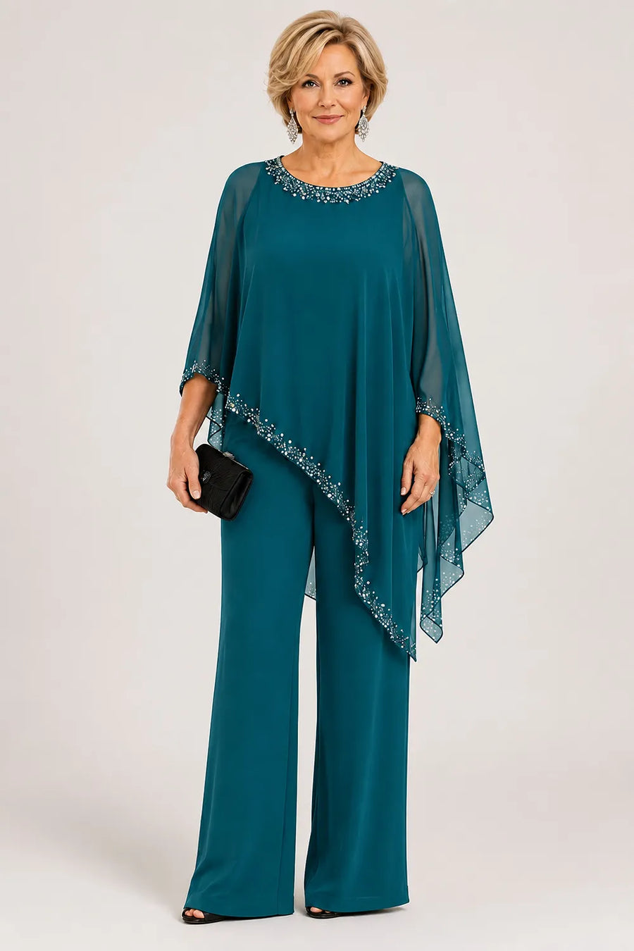 Cordelia | Beaded Cape Wide-Leg Pant Suit