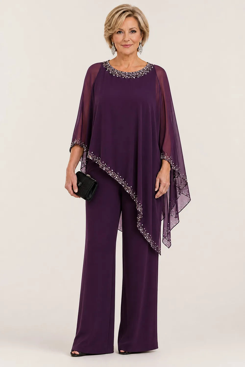 Lillian | Beaded Cape Wide-Leg Pant Suit