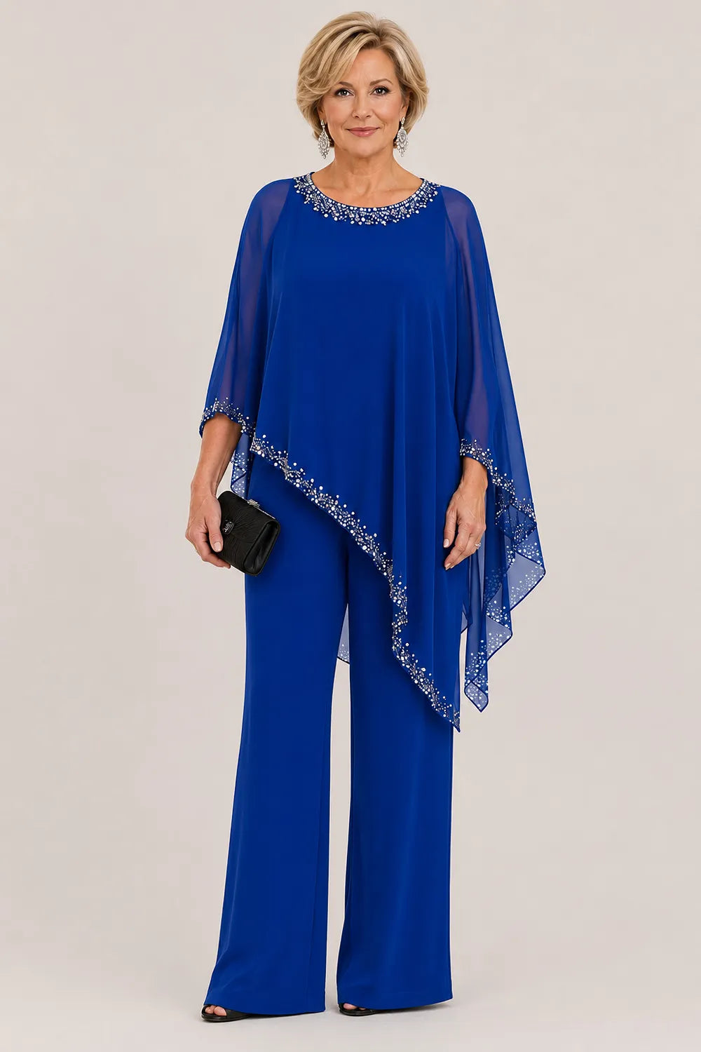 Marjorie | Beaded Cape Wide-Leg Pant Suit