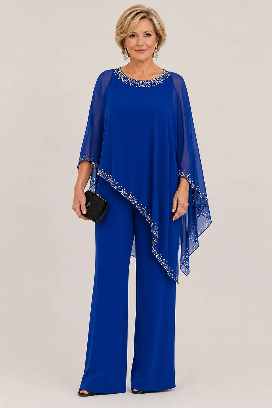 Marjorie | Beaded Cape Wide-Leg Pant Suit