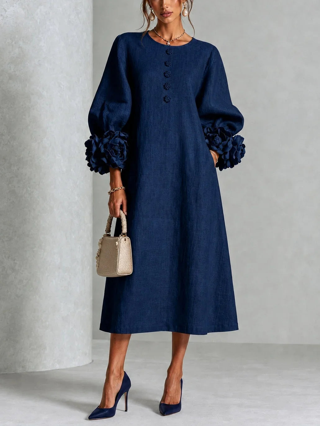 Arabella | Floral-Cuff Midi Dress