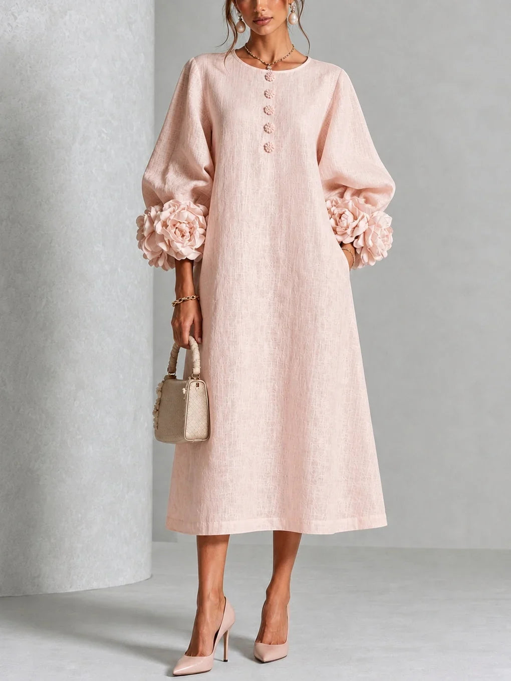 Arabella | Floral-Cuff Midi Dress