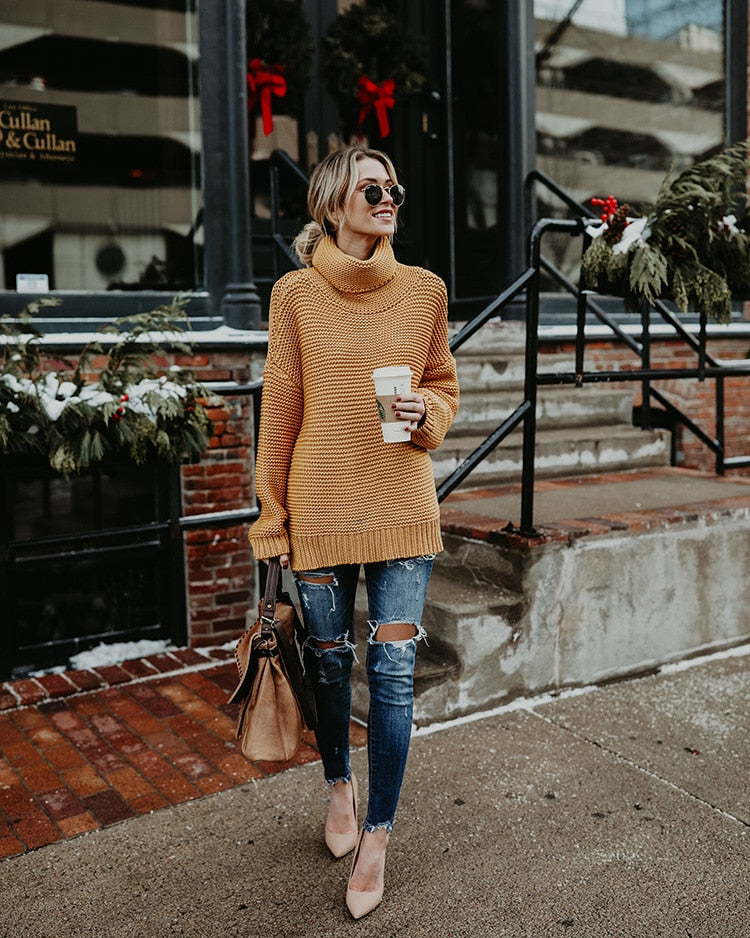 Turtleneck Autumn Winter Pullover Oversize Sweater