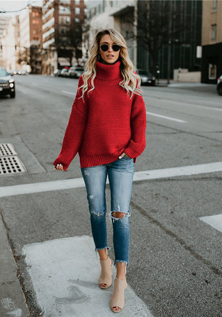 Turtleneck Autumn Winter Pullover Oversize Sweater