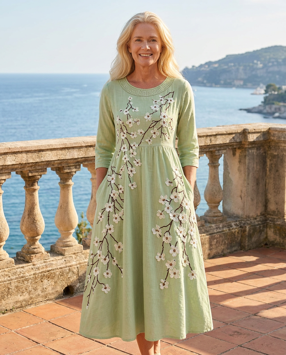 Sage | Blossom Garden Pocket Midi Dress
