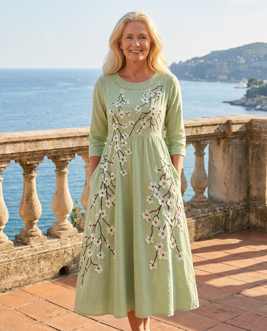 Sage | Blossom Garden Pocket Midi Dress