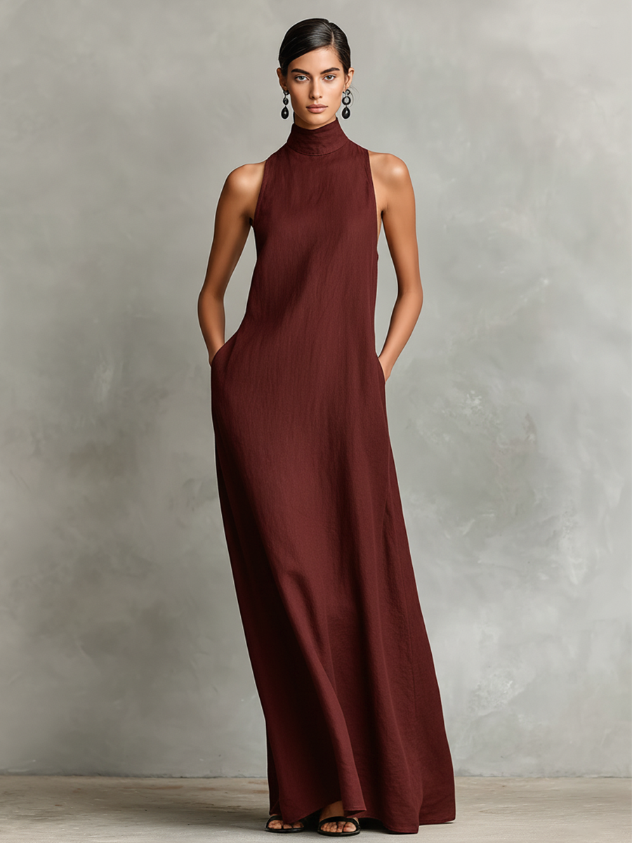 Chrissy | High-Neck Pocket Maxi Dress