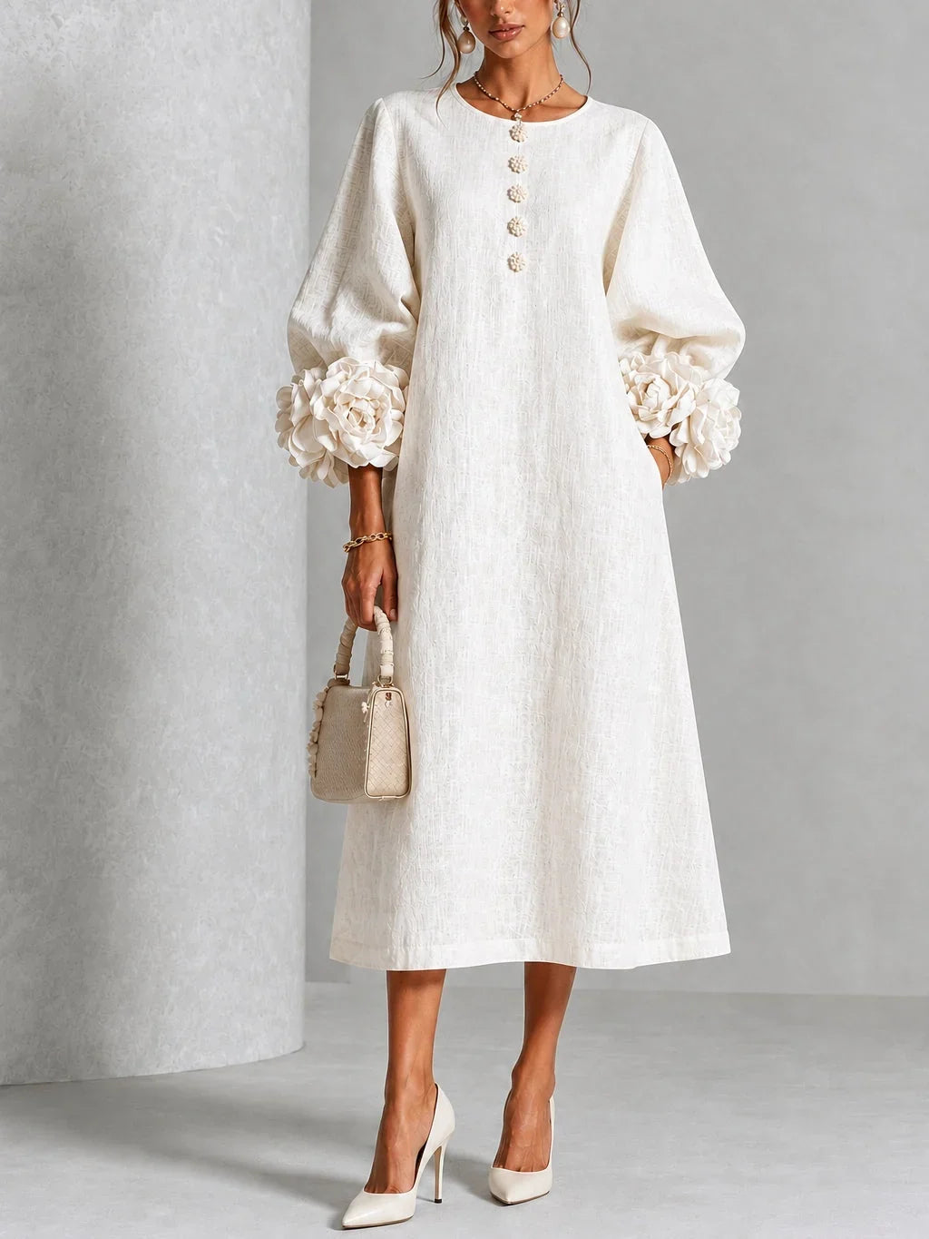 Arabella | Floral-Cuff Midi Dress
